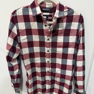 Banana Republic Burgundy and Gray Checkered Shirt